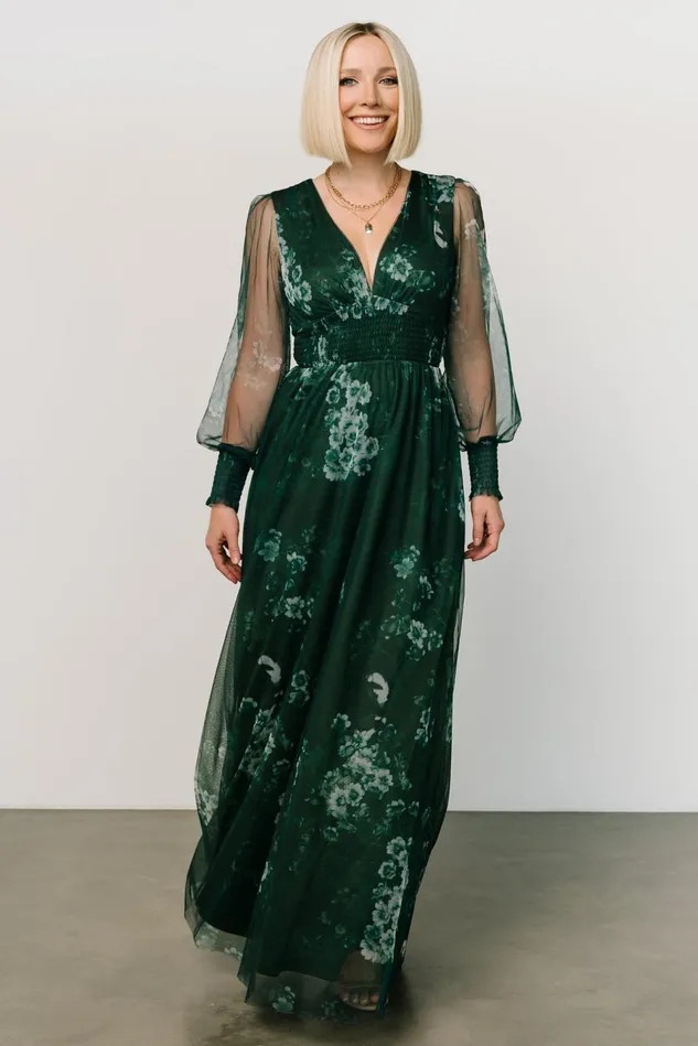 Baltic Born Tulle Styles Women Layla Tulle Maxi Dress Dark Green Multi
