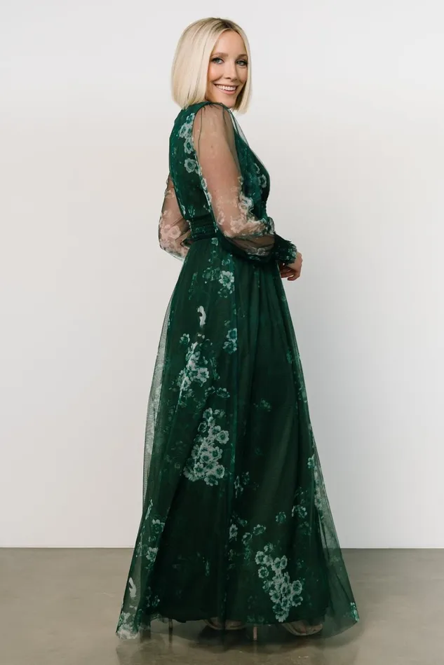 Baltic Born Tulle Styles Women Layla Tulle Maxi Dress Dark Green Multi