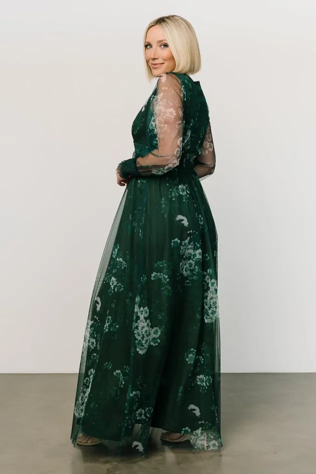 Baltic Born Tulle Styles Women Layla Tulle Maxi Dress Dark Green Multi