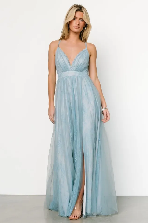 Baltic Born Tulle Styles Women Vasia Lace Tulle Maxi Dress Soft Blue