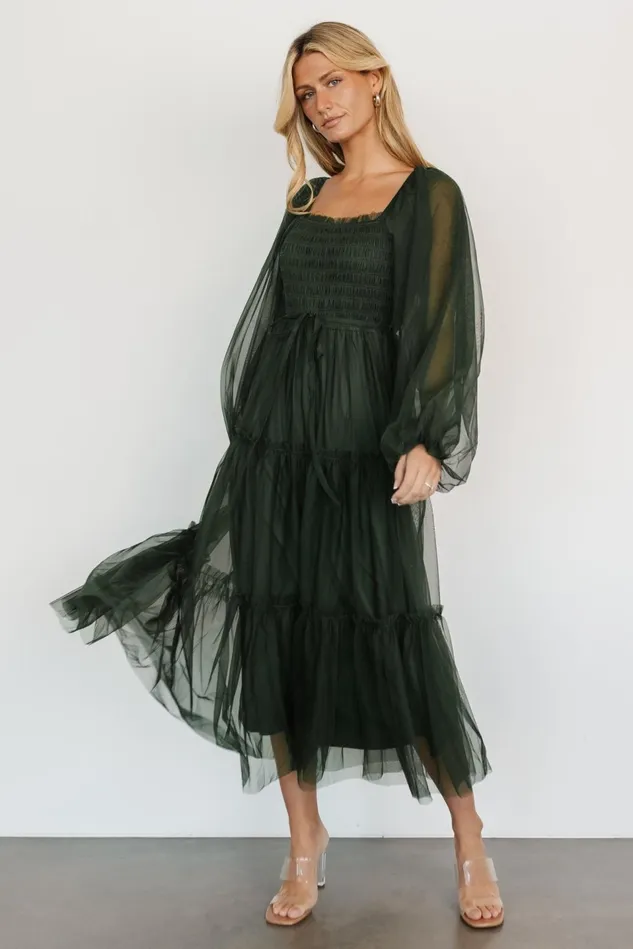 Baltic Born Wedding Guest Women Katrina Tulle Maxi Dress Dark Green