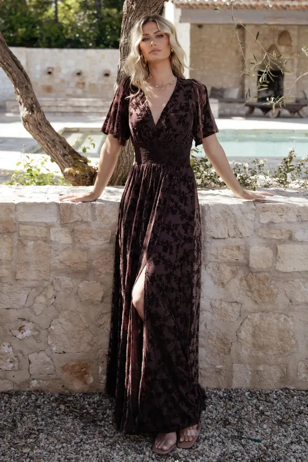 Baltic Born Wedding Guest Women Veronica Velvet Maxi Dress Espresso