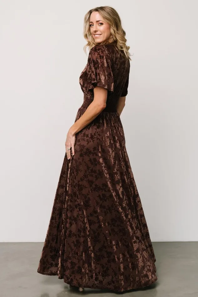 Baltic Born Wedding Guest Women Veronica Velvet Maxi Dress Espresso