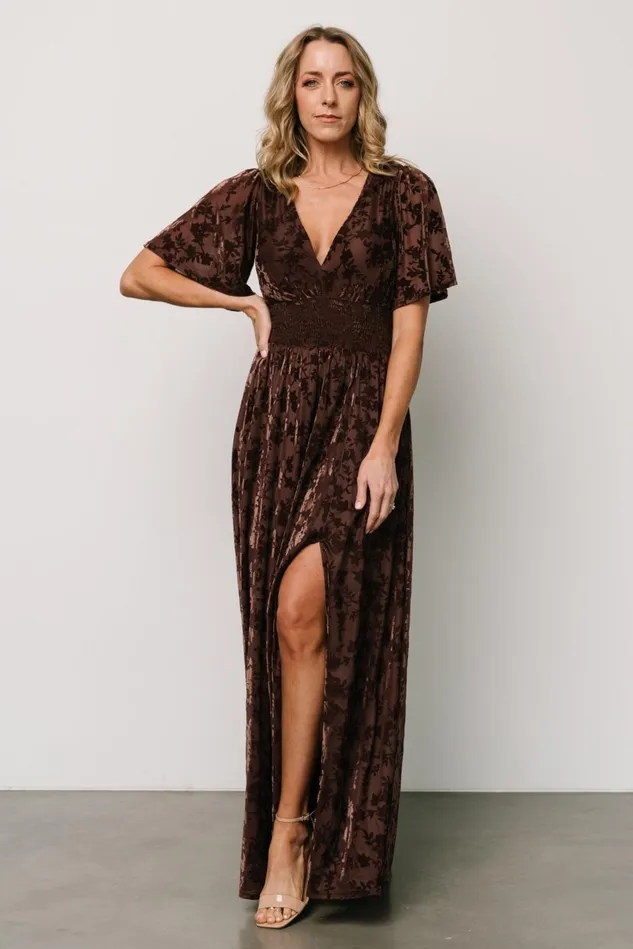 Baltic Born Wedding Guest Women Veronica Velvet Maxi Dress Espresso
