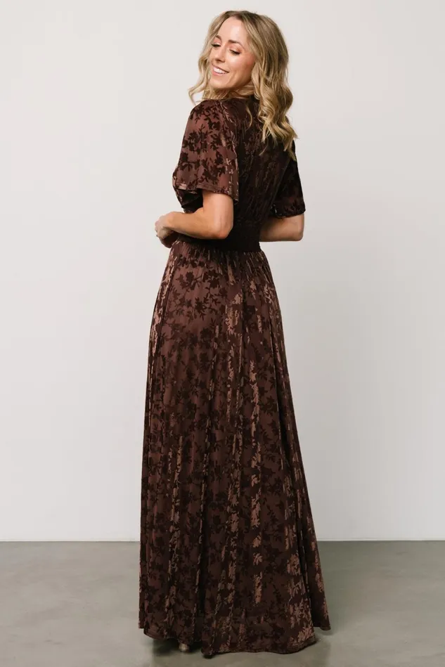 Baltic Born Wedding Guest Women Veronica Velvet Maxi Dress Espresso