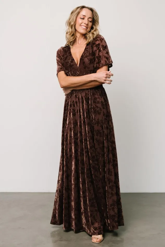 Baltic Born Wedding Guest Women Veronica Velvet Maxi Dress Espresso