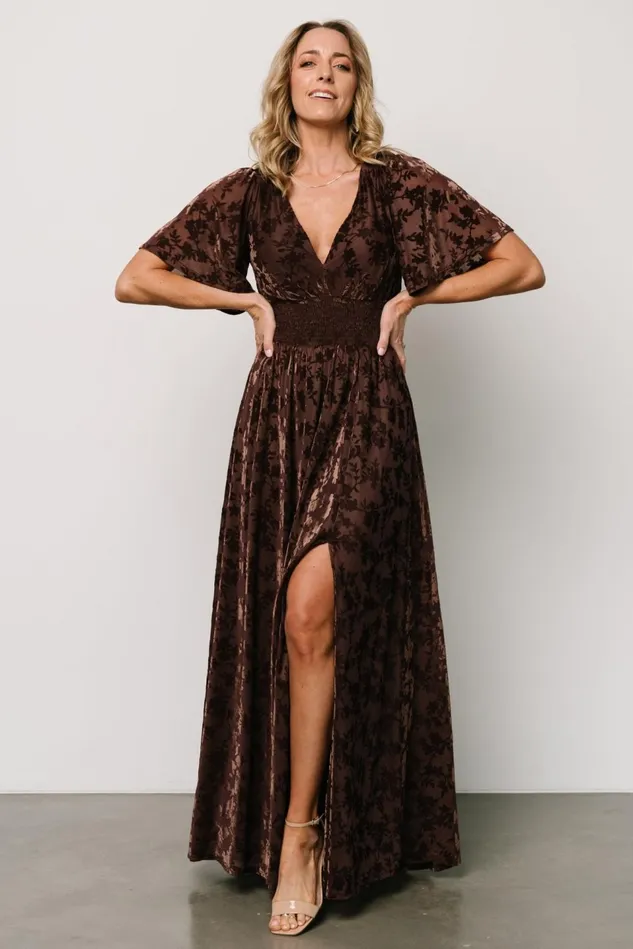 Baltic Born Wedding Guest Women Veronica Velvet Maxi Dress Espresso