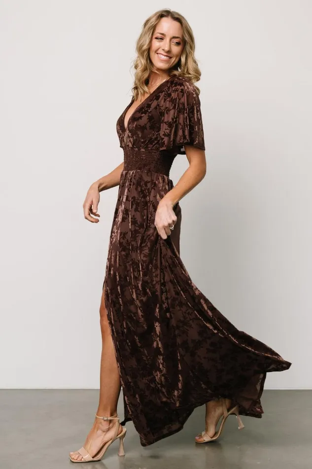 Baltic Born Wedding Guest Women Veronica Velvet Maxi Dress Espresso