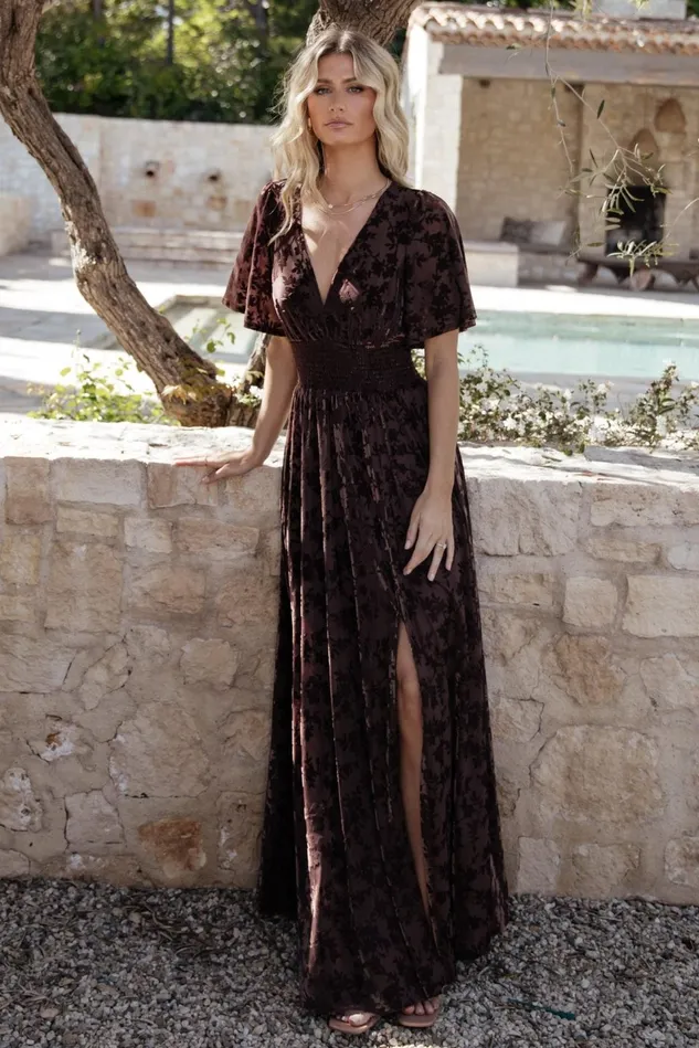 Baltic Born Wedding Guest Women Veronica Velvet Maxi Dress Espresso