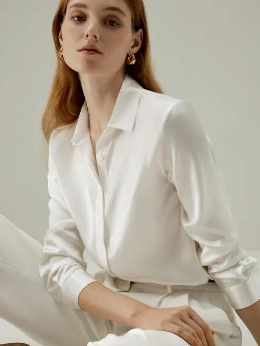Basic Silk Long Sleeve Shirt WhiteBlackRedGreenPinkPurple Women Lilysilk Essentials