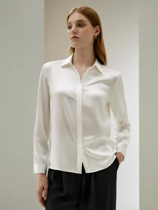 Basic Silk Long Sleeve Shirt WhiteBlackRedGreenPinkPurple Women Lilysilk Essentials