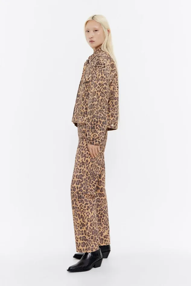Beige Leopard Oversize Denim Jacket Leopard Natural Women Bimba Y Lola Jackets And Blazers