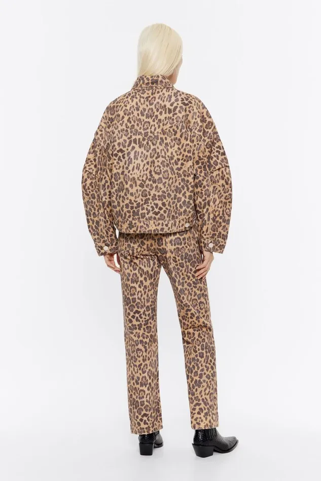 Beige Leopard Oversize Denim Jacket Leopard Natural Women Bimba Y Lola Jackets And Blazers