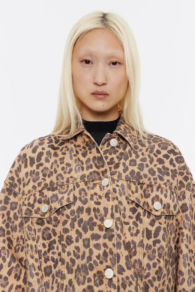 Beige Leopard Oversize Denim Jacket Leopard Natural Women Bimba Y Lola Jackets And Blazers