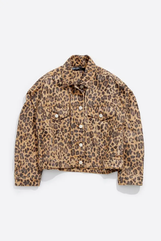 Beige Leopard Oversize Denim Jacket Leopard Natural Women Bimba Y Lola Jackets And Blazers