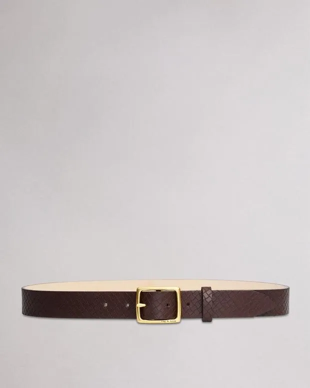 Belts Women Rag and Bone Boyfriend Leather Belt Dark Espresso Basketweave