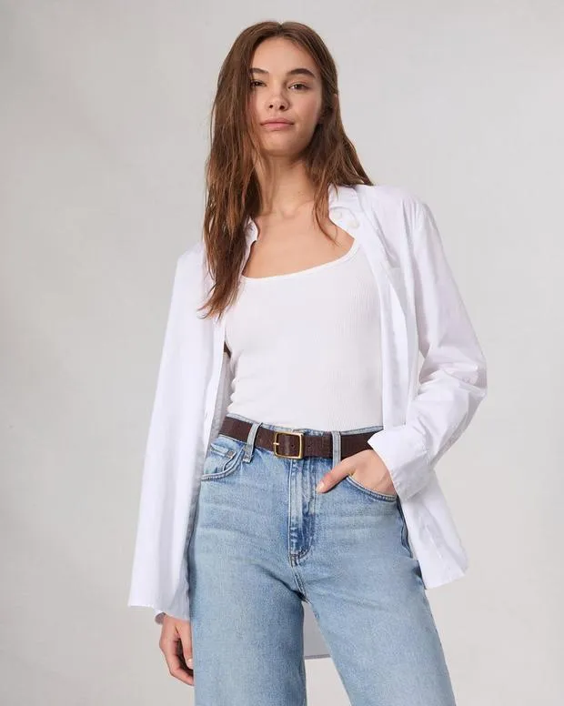 Belts Women Rag and Bone Boyfriend Leather Belt Dark Espresso Basketweave