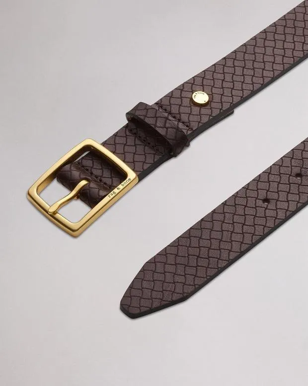 Belts Women Rag and Bone Boyfriend Leather Belt Dark Espresso Basketweave