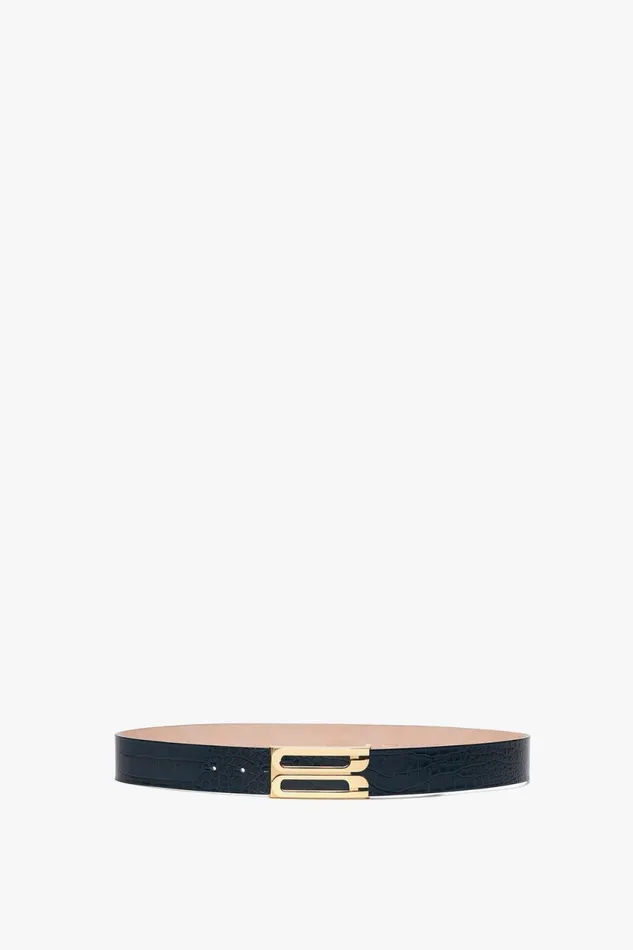 Belts Women Victoria Beckham Jumbo Frame Belt In Midnight Blue Croc Embossed Calf Leather