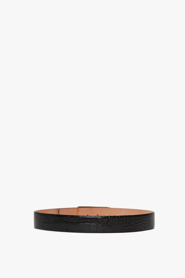 Belts Women Victoria Beckham Jumbo Frame Belt In Midnight Blue Croc Embossed Calf Leather Belts Women Victoria Beckham Jumbo Frame Belt In Midnight Blue Croc Embossed Calf Leather