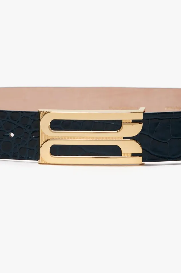 Belts Women Victoria Beckham Jumbo Frame Belt In Midnight Blue Croc Embossed Calf Leather Belts Women Victoria Beckham Jumbo Frame Belt In Midnight Blue Croc Embossed Calf Leather