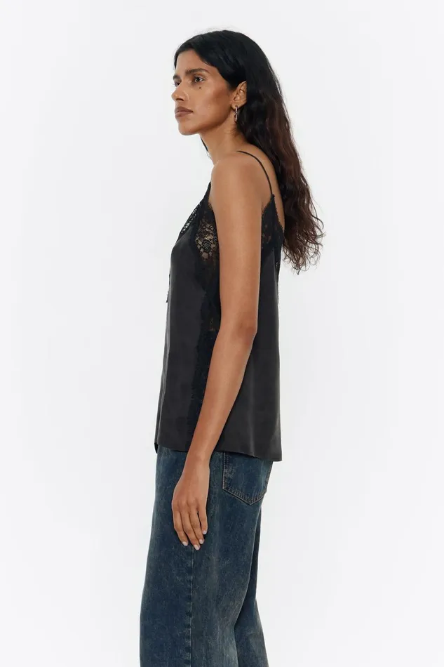 Black Lace Strappy Top Washed Black Women Bimba Y Lola Shirts Black Lace Strappy Top Washed Black Women Bimba Y Lola Shirts