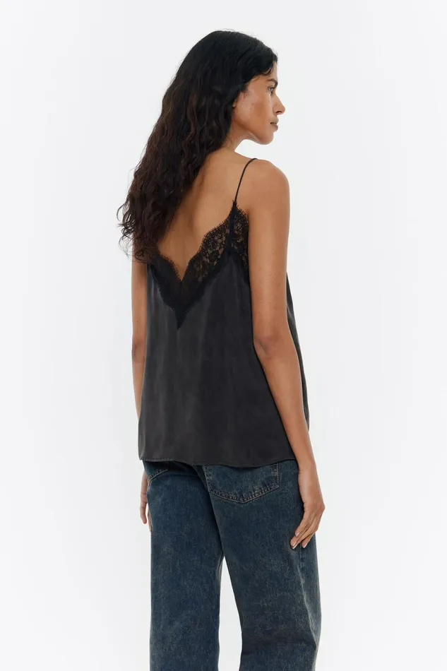 Black Lace Strappy Top Washed Black Women Bimba Y Lola Shirts Black Lace Strappy Top Washed Black Women Bimba Y Lola Shirts