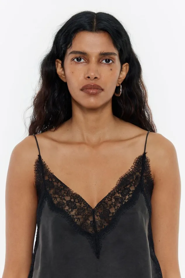 Black Lace Strappy Top Washed Black Women Bimba Y Lola Shirts Black Lace Strappy Top Washed Black Women Bimba Y Lola Shirts