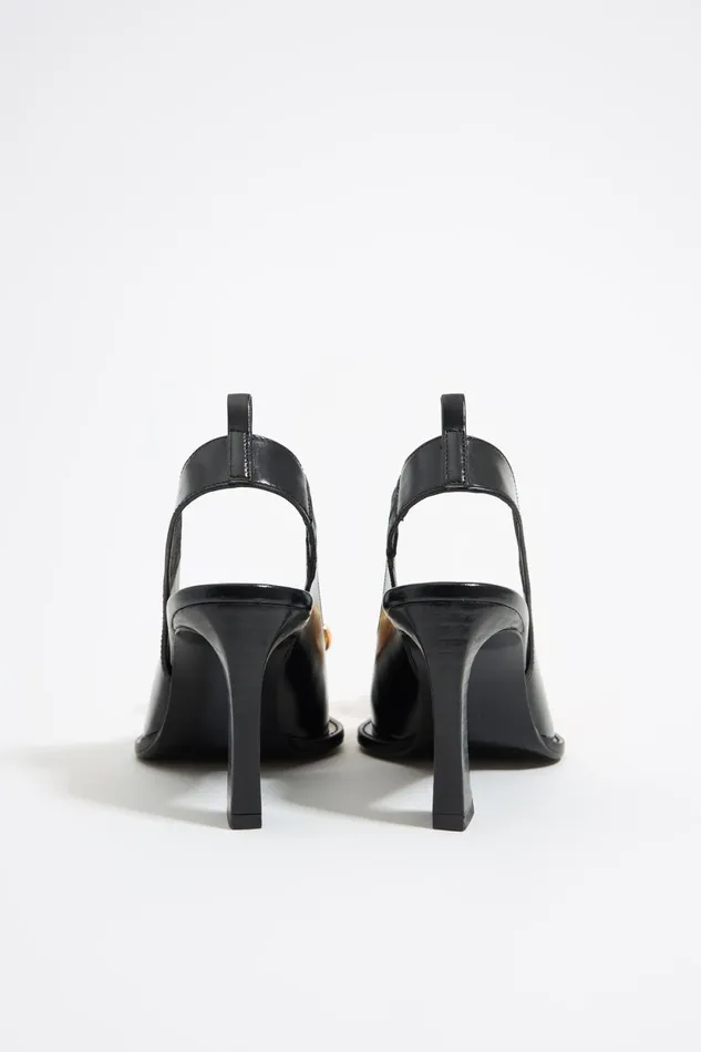 Black Leather Slingback Court Shoe With Flower Black Women Bimba Y Lola Court Shoes