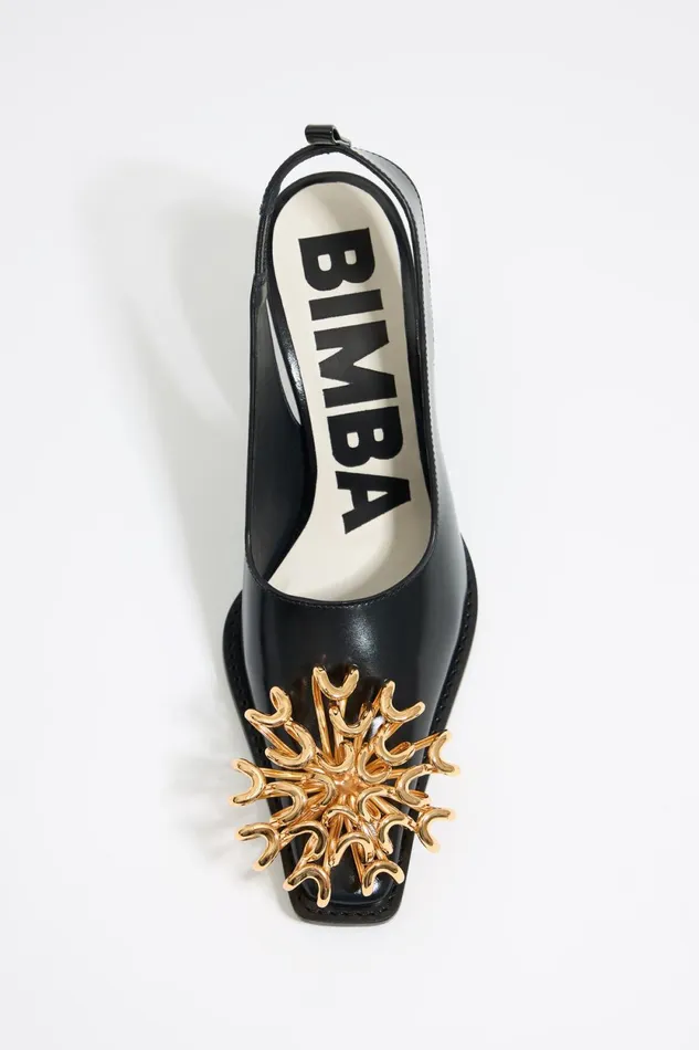 Black Leather Slingback Court Shoe With Flower Black Women Bimba Y Lola Court Shoes