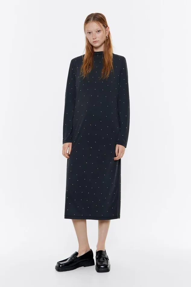 Black Multicolor Stones Fluid Dress Washed Black Women Bimba Y Lola Dresses And Jumpsuits