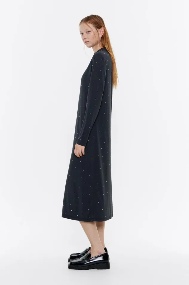 Black Multicolor Stones Fluid Dress Washed Black Women Bimba Y Lola Dresses And Jumpsuits