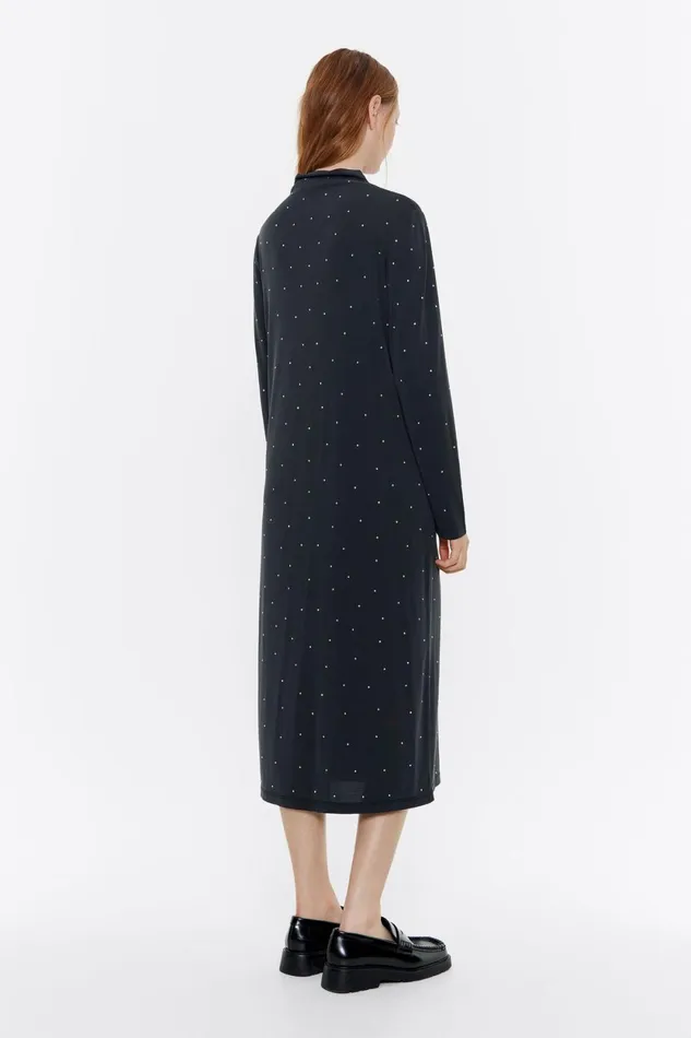 Black Multicolor Stones Fluid Dress Washed Black Women Bimba Y Lola Dresses And Jumpsuits