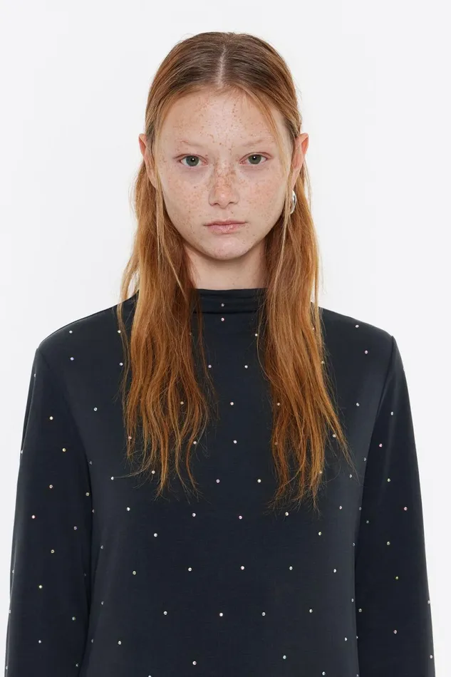 Black Multicolor Stones Fluid Dress Washed Black Women Bimba Y Lola Dresses And Jumpsuits