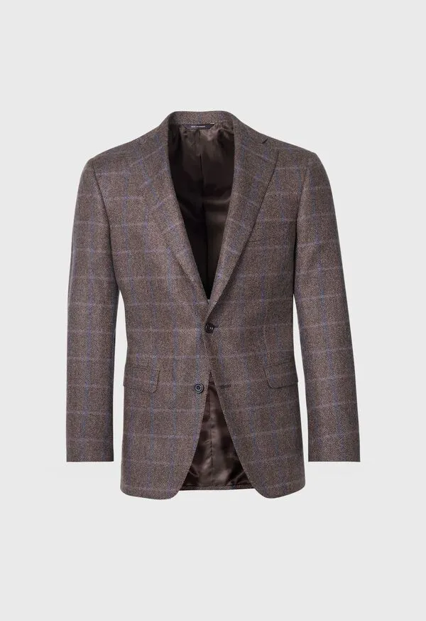 Blazers and Jackets Paulstuart Mens Cashmere Windowpane Paul Jacket BrownBlue
