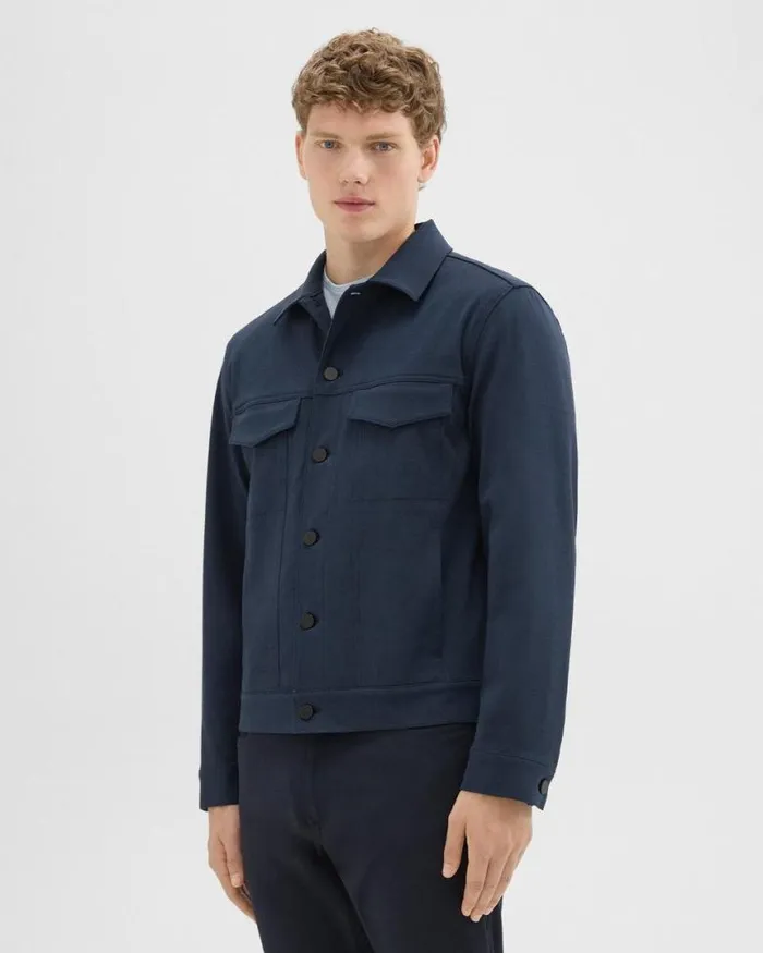 Blazers Jackets Men Theory River Trucker Jacket In Neoteric Twill Dark Navy Blazers Jackets Men Theory River Trucker Jacket In Neoteric Twill Dark Navy
