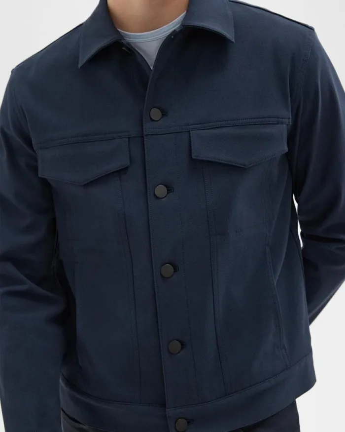 Blazers Jackets Men Theory River Trucker Jacket In Neoteric Twill Dark Navy Blazers Jackets Men Theory River Trucker Jacket In Neoteric Twill Dark Navy