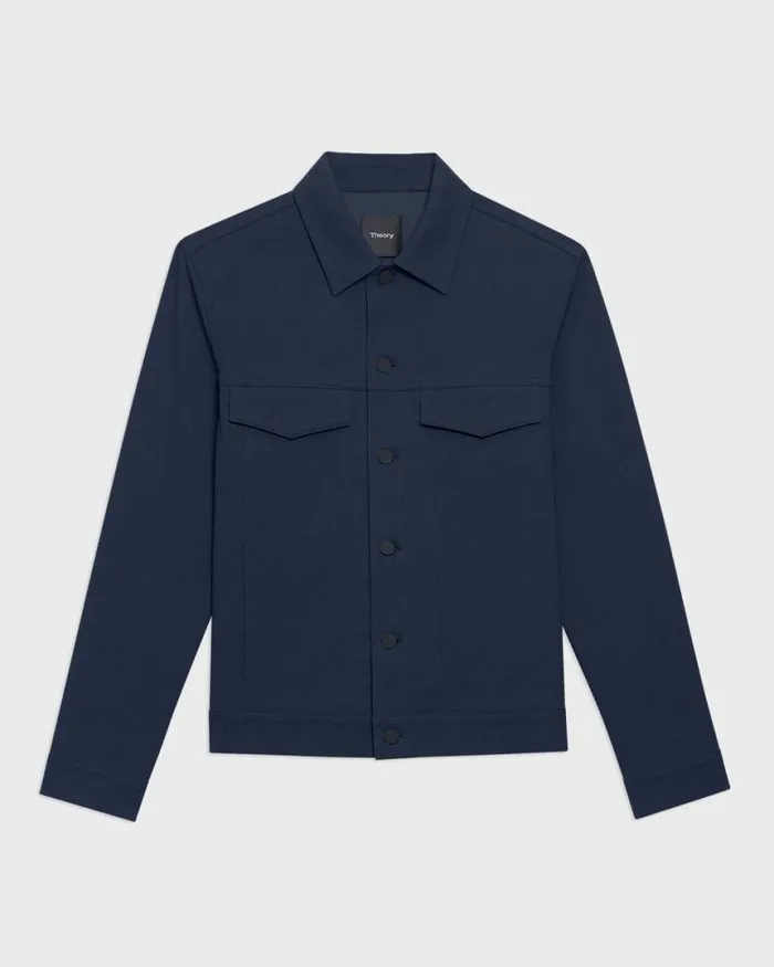 Blazers Jackets Men Theory River Trucker Jacket In Neoteric Twill Dark Navy Blazers Jackets Men Theory River Trucker Jacket In Neoteric Twill Dark Navy
