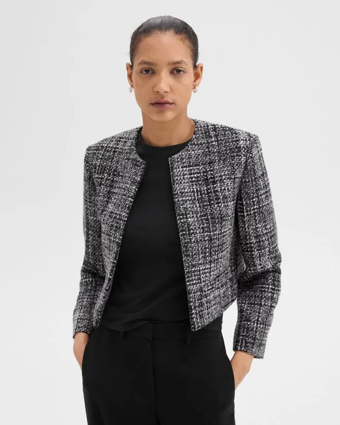 Blazers Jackets Women Theory Cropped Jacket In Mlange Tweed Black Multi