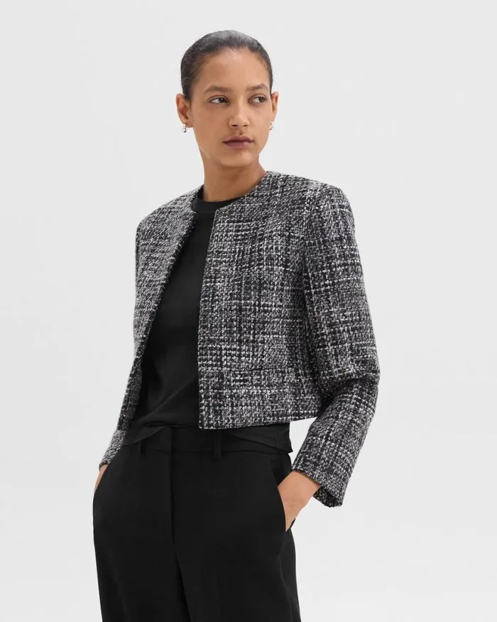Blazers Jackets Women Theory Cropped Jacket In Mlange Tweed Black Multi Blazers Jackets Women Theory Cropped Jacket In Mlange Tweed Black Multi