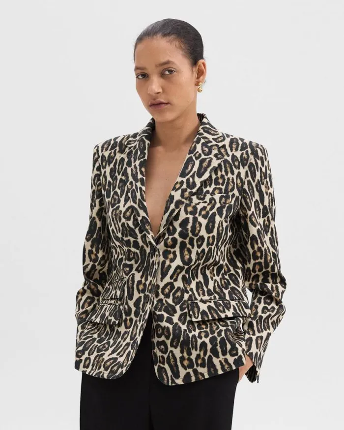 Blazers Jackets Women Theory Tailored Blazer In Stretch Leopard Wool Beige Multi