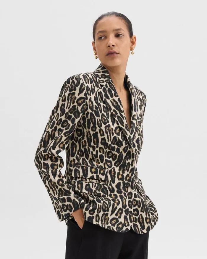 Blazers Jackets Women Theory Tailored Blazer In Stretch Leopard Wool Beige Multi