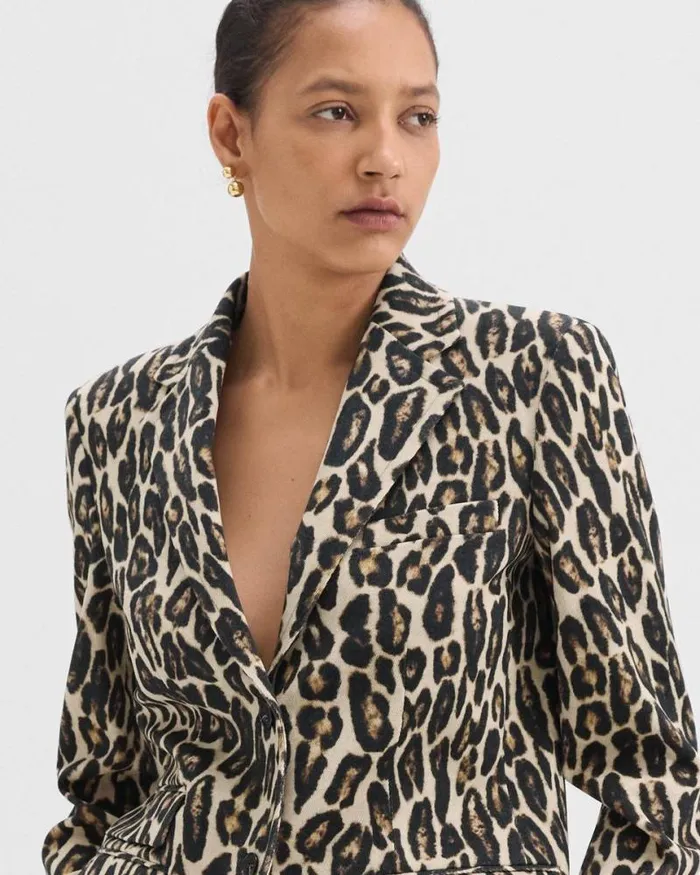 Blazers Jackets Women Theory Tailored Blazer In Stretch Leopard Wool Beige Multi