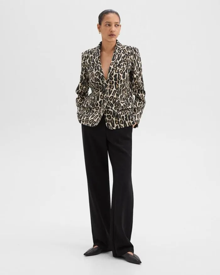 Blazers Jackets Women Theory Tailored Blazer In Stretch Leopard Wool Beige Multi