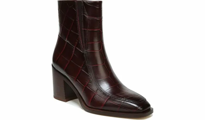 Booties Women Franco Sarto Sarto Romana Block Heel Bootie Burgundy Leather