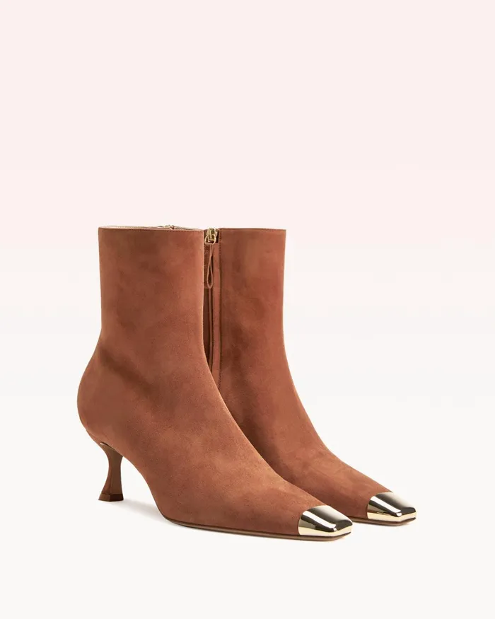 Boots Women Alexandre Birman Brown Suede Bootie 8211 Olivia Retro Bootie 8211 Designer Boots For 8211 Square Toe Boots Toast