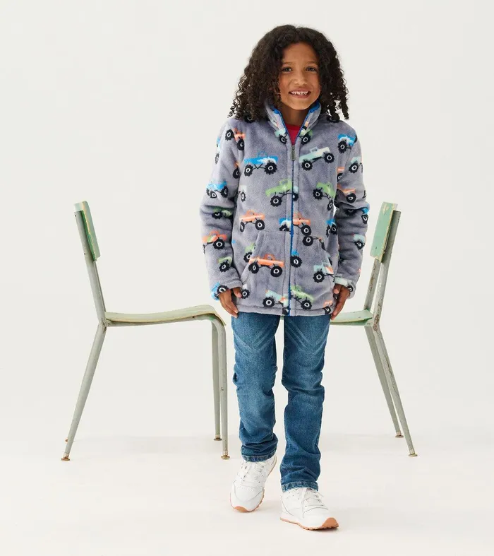 Boys Monster Trucks Fuzzy Fleece ZipUp Jacket Hatley
