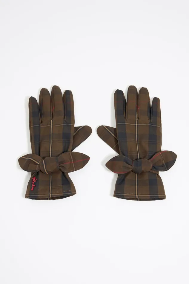 Brown Checked Cotton Gloves Brown Women Bimba Y Lola Gloves