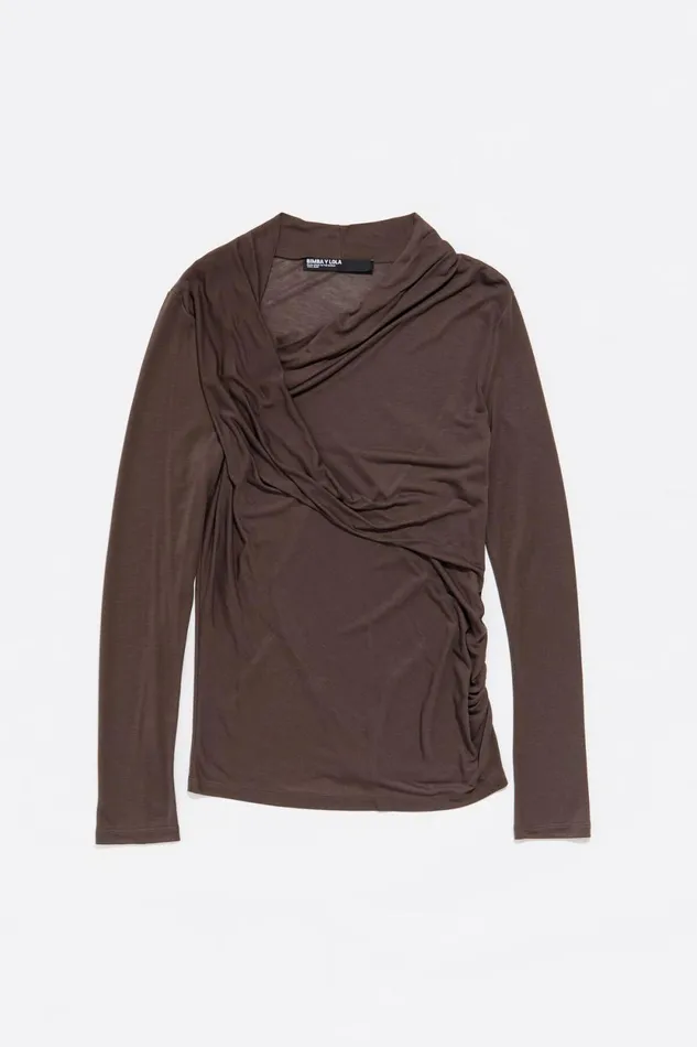 Brown Fluid Neckline Tshirt Brown Women Bimba Y Lola TShirts Brown Fluid Neckline Tshirt Brown Women Bimba Y Lola TShirts