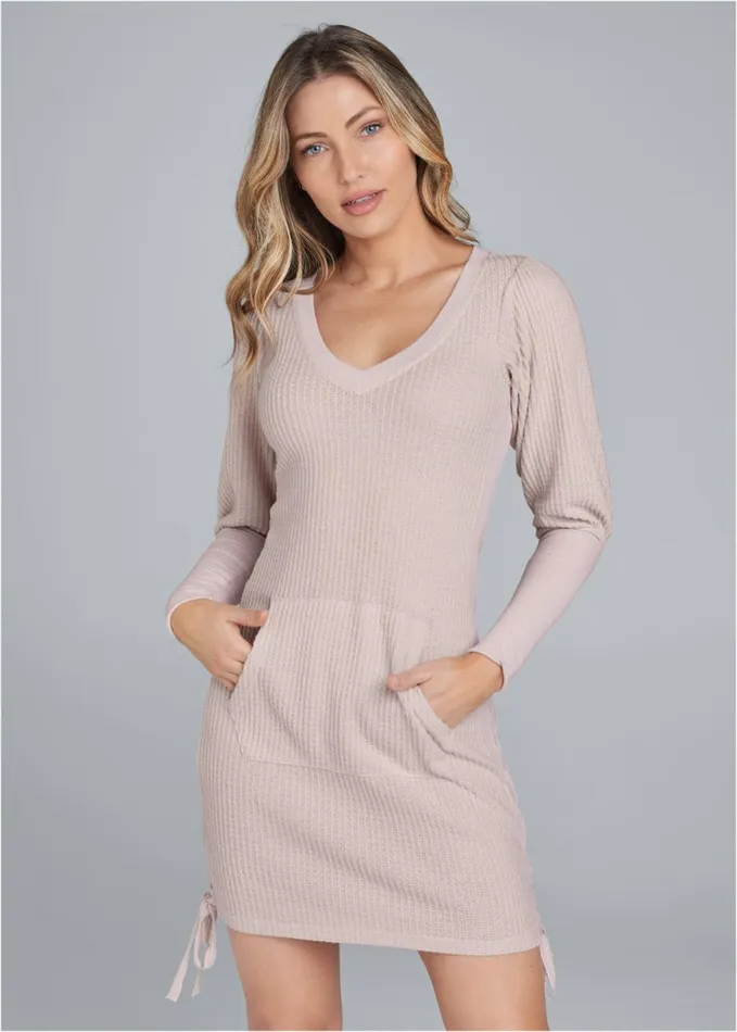 BRUSHED WAFFLE KNIT DRESS Pink Women VENUS Cozy Loungewear
